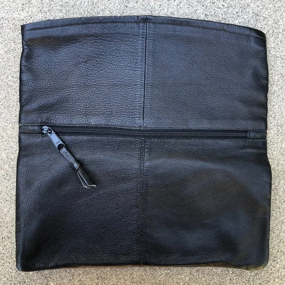 Genuine Leather Fold Over Clutch Purse Bag Black Columbia Zipper Womens​​